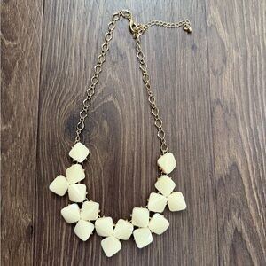 Cream Colored Floral Bib Necklace with Gold Tone Chain Vintage Jewelry Boho Chic